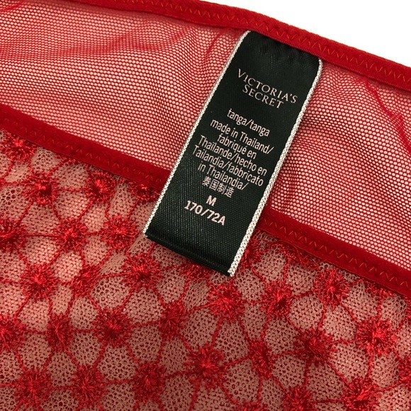 NWOT Victoria’s Secret 36D & Medium Tanga LUXE Unlined Mesh Plunge Bra Red Set - Picture 9 of 10